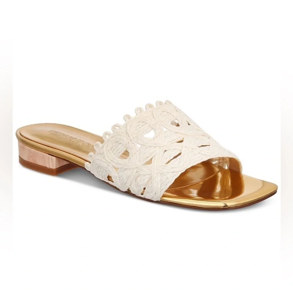 THINGS II COME Women's Tavita Slide Wood Heel Straw Flat Sandals Size 8